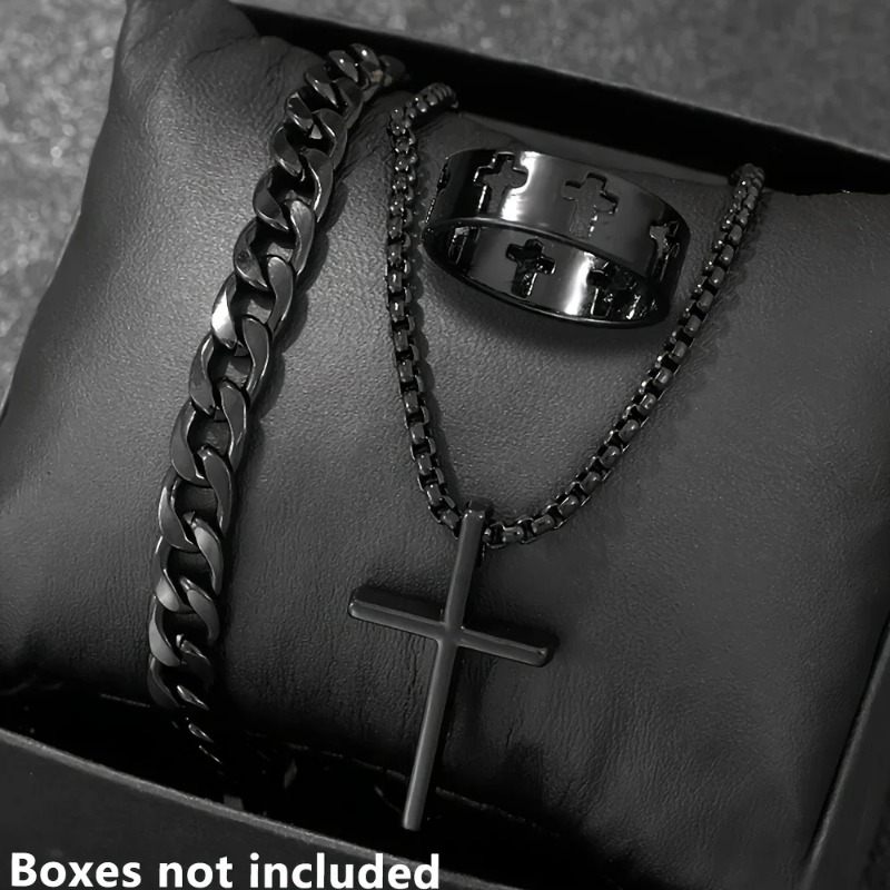 Men Accessories Ring And Bracelet - Conjunto de Acessórios Estilo Cruzado: Pulseira,