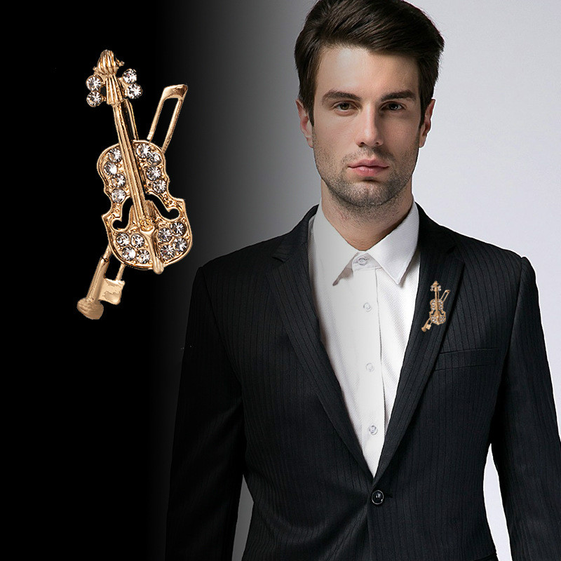 Quality Men'S Accessories - Broche de violino de cristal, joias,