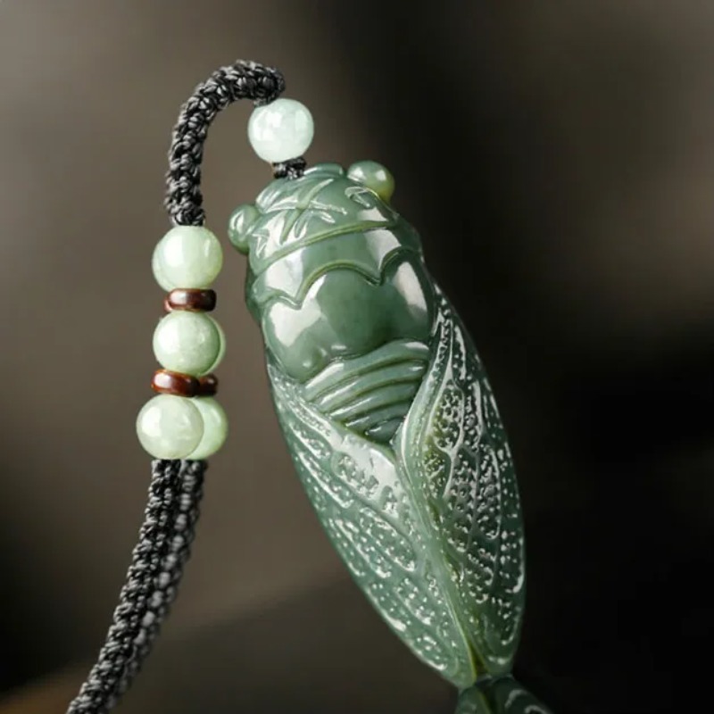 Men Accessories Hand - Natural Hetian Jade Cicada Colar de