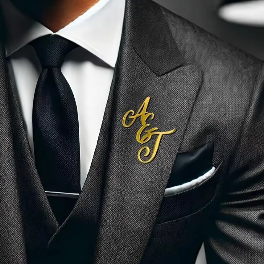 Men Accessories Brooch - Monograma personalizado nome inicial pino de