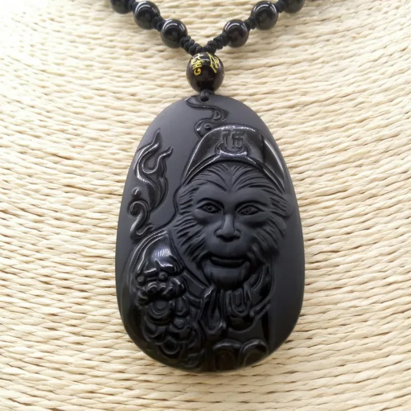 Men Accessories For Hand - Natural obsidiana sol wukong pingente macaco