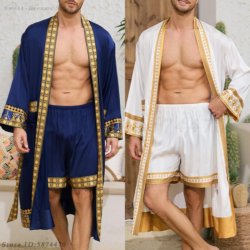 Men'S Kimono Accessories - Conjunto de pijamas de roupão longo