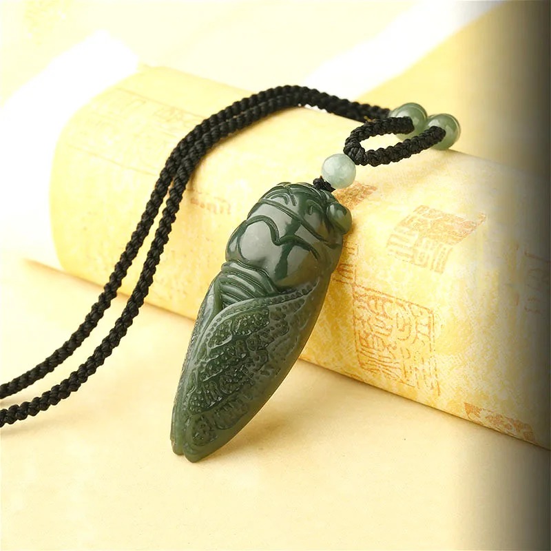 Natural Hetian Jade Cicada Col - Men Accessories Hand avaliação e preço