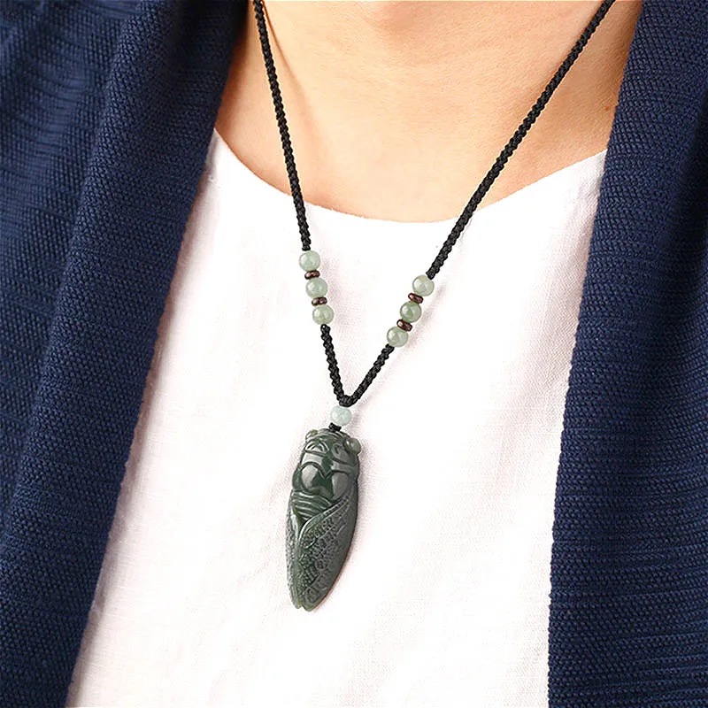 Natural Hetian Jade Cicada Col - Men Accessories Hand avaliação e preço