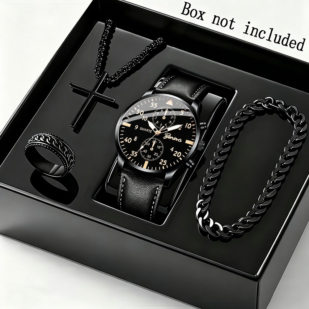 Conjunto Elegante de 4 Peças:  - Men Accessories Ring And Bracelet avaliação e preço